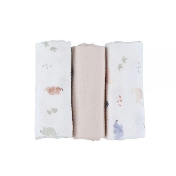 Lot de 3 langes 70x70cm, mousseline de coton bio - dino Noukies