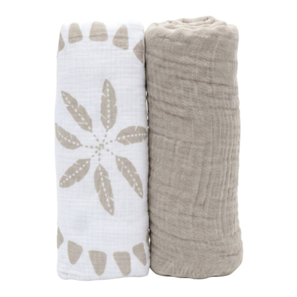 Lot de 2 langes 100 x 100 cm en mousseline de coton bio plumes de lune Noukies