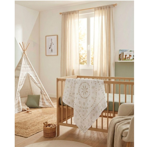 Lot de 2 langes 100 x 100 cm en mousseline de coton bio plumes de lune Noukies