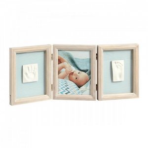 Cadre photo 3 volets avec 2 empreintes my baby touch bois cérusé