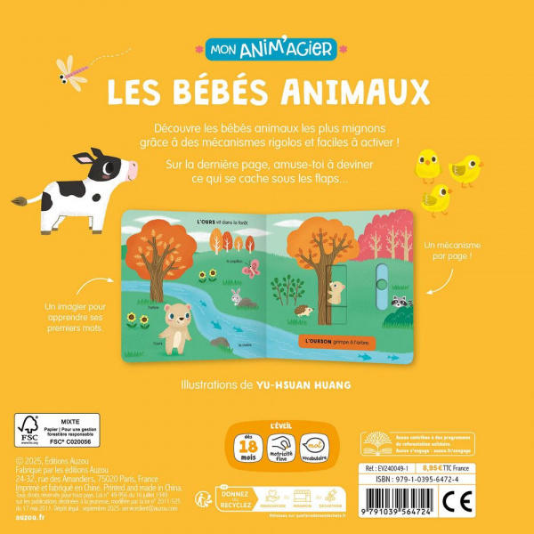 Livre enfant mon anim'agier les bébés animaux Auzou