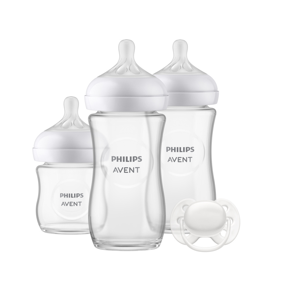 Coffret de 3 biberons natural verre scd878/11 + 1 sucette de Avent-philips  sur allobébé