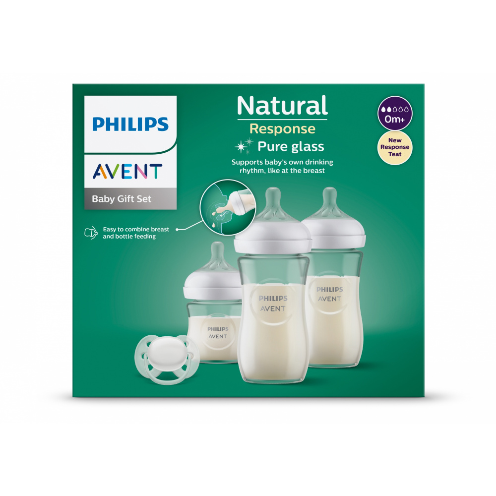 Coffret de 3 biberons natural verre scd878/11 + 1 sucette de Avent