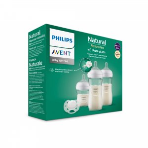 Coffret de 3 biberons natural response verre scd878/11 + 1 sucette Avent-philips