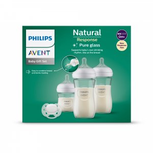 Coffret de 3 biberons natural response verre scd878/11 + 1 sucette Avent-philips