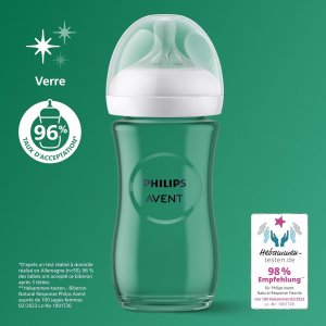 Coffret nouveau-né de 3 biberons natural response verre scd878/11 + 1 sucette Avent-philips