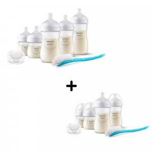 Coffret de 9 biberons natural response, 2 sucettes ultra-douce 0-6 mois et 2 goupillons (4 biberons 125 ml+ 4 biberons 260 ml +1 biberon 330 ml) Avent-philips