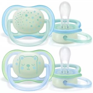 Lot de 2 sucettes ultra air 18mois et plus phosphorescent mix scf376/10 Avent-philips
