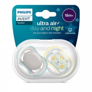 Lot de 2 sucettes ultra air 18mois et + day and night Avent-philips
