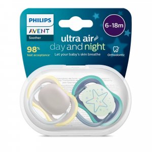 Lot de 2 sucettes ultra air 6/18 mois Avent-philips