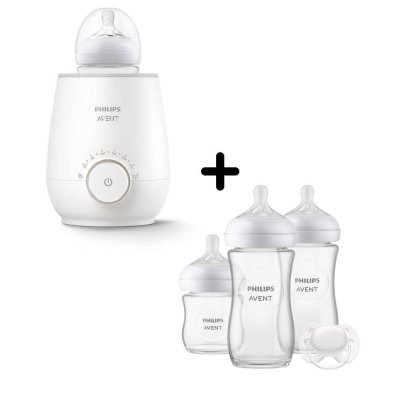 Pack chauffe biberon électrique scf358/00 + coffret 3 biberons natural response verre + 1 sucette scd878/11