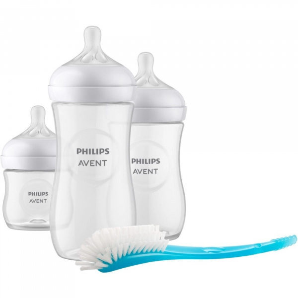 Coffret 3 biberons nouveau-né natural response et un goupillon scd837/12 Avent-philips