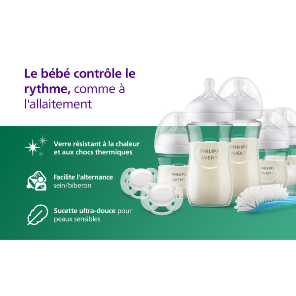 Coffret 5 biberons verre nouveau-ne natural response scd879/11 Avent-philips