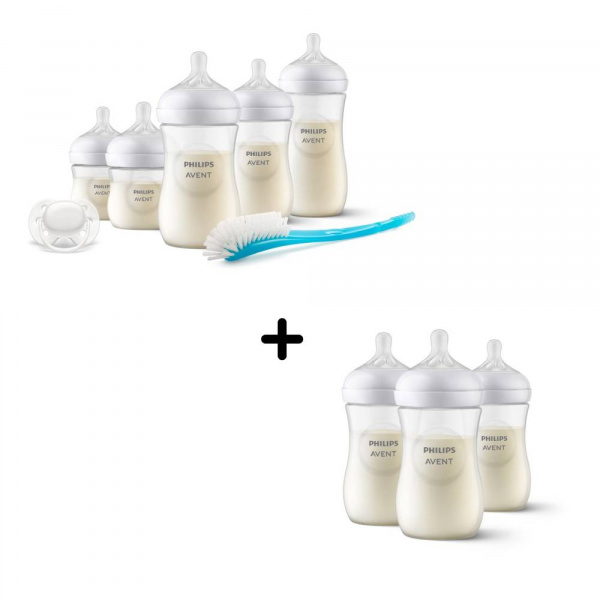 Coffret de 8 biberons pp natural response, 1 sucette ultra-douce 0-6 mois et 1 goupillon (2 biberons 125 ml + 5 biberons 260 ml + 1 biberon 330 ml) Avent-philips