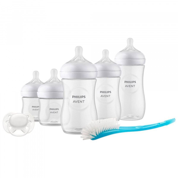 Coffret de 9 biberons natural response, 2 sucettes ultra-douce 0-6 mois et 2 goupillons (4 biberons 125 ml+ 4 biberons 260 ml +1 biberon 330 ml) Avent-philips