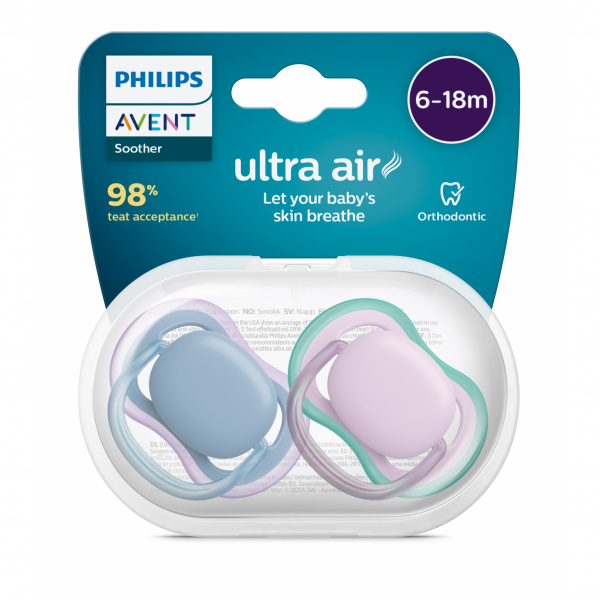 Lot de 2 sucettes ultra air 6/18 mois coloris mixtes scf085/40 Avent-philips
