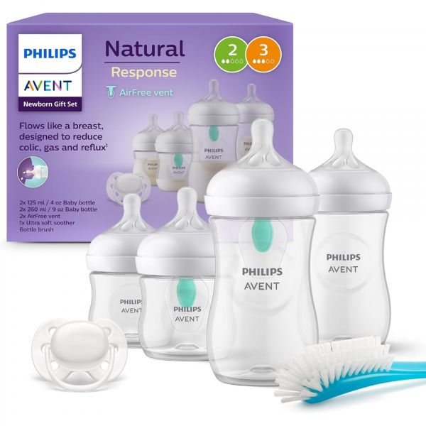 Coffret de 4 biberons natural response + 1 sucette ultra-douce 0-6 mois + 1 goupillon Avent-philips