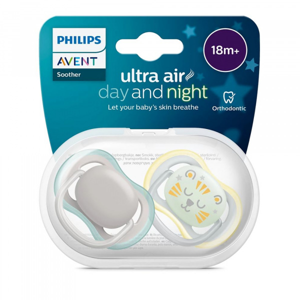 Lot de 2 sucettes ultra air 18mois et + day and night Avent-philips