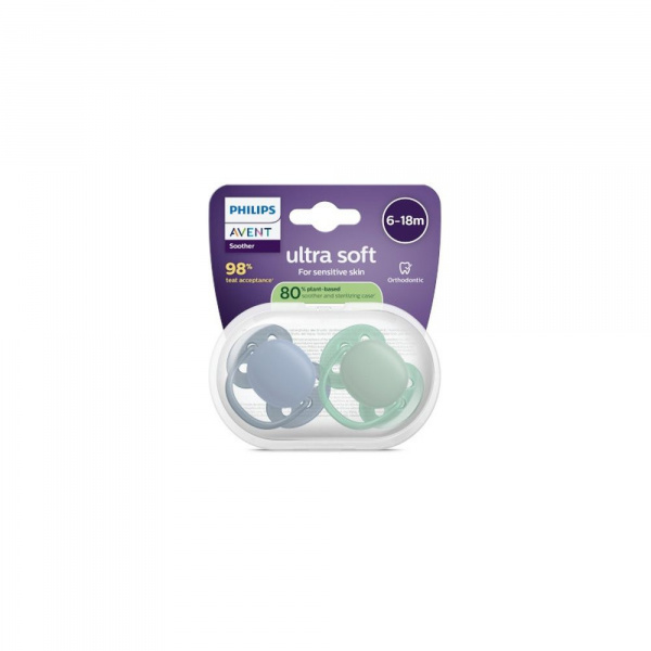 Lot de 2 sucettes ultra soft 6-18 mois scf091/44 Avent-philips