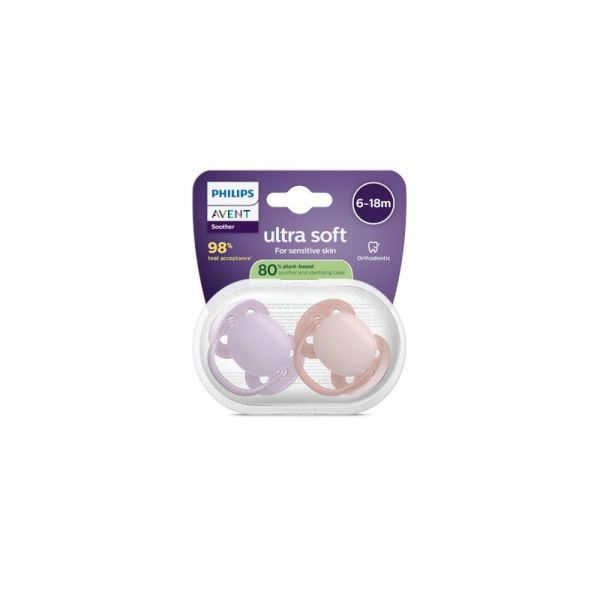Lot de 2 sucettes ultra soft 6-18 mois scf091/44 Avent-philips