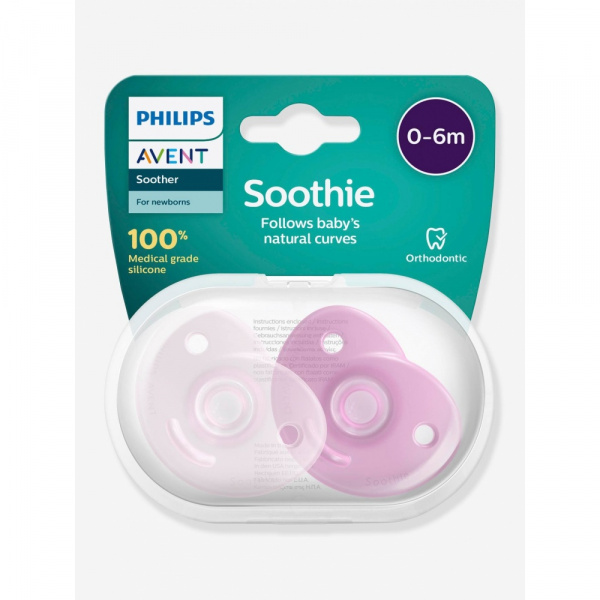 Lot de 2 sucettes rose 0/6 mois - soothie coeur Avent-philips