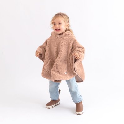 Poncho chaud de voyage teddy bouclette natural