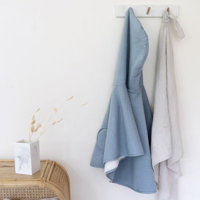 Poncho chaud teddy bleu minéral