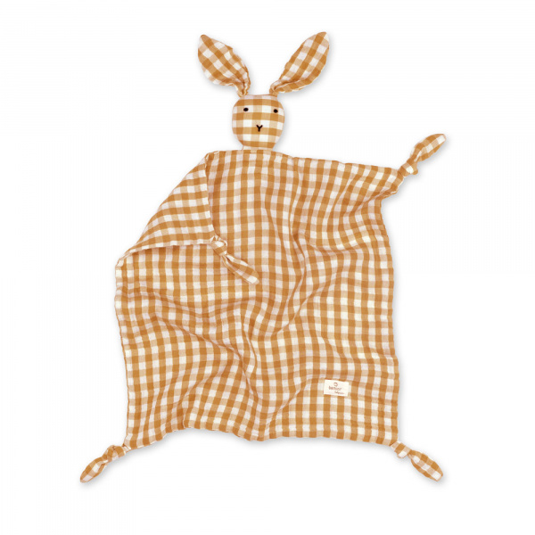 Doudou lapin 40x40 cm ocre / blanc Bemini