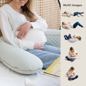 Coussin de grossesse et d’allaitement big flopsy french terry vert de gris Beaba