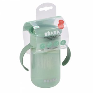 Valise avec l'assise de voyage + trousse de toilette nomade 9 accessoires vert sauge + tasse d'apprentissage 360° sage green - beaba Beaba