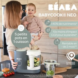 Robot babycook neo gris mineral + multiportions silicone 6 x 150 ml light mist + coffret repas silicone mineral Beaba