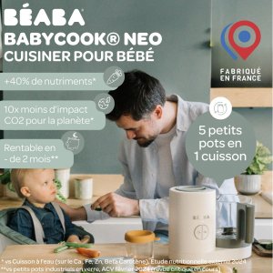 Robot babycook neo grey/white + multiportions silicone 6 x 150 ml light mist + coffret repas silicone 4 pièces - mineral Beaba