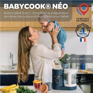 Robot babycook neo night blue + multiportions silicone 6 x 150 ml windy blue + coffret repas silicone 4 pièces - night blue Beaba