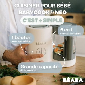 Robot babycook neo grey/white + lot de 2 pré-cuillères en silicone - terracotta/velvet grey + bol silicone ventouse - grey Beaba
