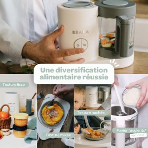 Robot babycook neo grey/white + lot de 2 pré-cuillères en silicone - terracotta/velvet grey + bol silicone ventouse - grey Beaba