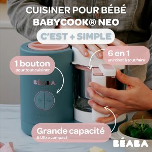Robot babycook neo eucalyptus + lot de 2 pré-cuillères en silicone - sage green/velvet grey + bol silicone ventouse - green Beaba