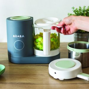Robot babycook neo gris mineral + bavoir à manches évolutif et 2 en 1 - sage green + coffret repas verre eucalyptus Beaba