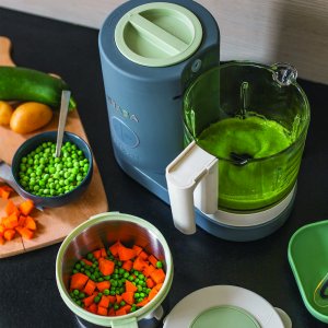 Robot babycook neo gris mineral + bavoir à manches évolutif et 2 en 1 - sage green + coffret repas verre eucalyptus Beaba