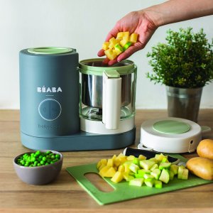 Robot babycook neo gris mineral + bavoir à manches évolutif et 2 en 1 - sage green + coffret repas verre eucalyptus Beaba