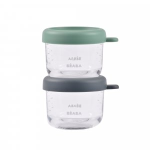 Coffret de 2 portions verre 150ml conservation repas bébé mineral/vert sauge Beaba
