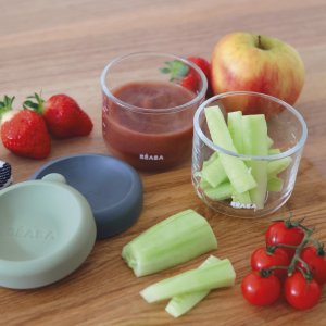 Coffret de 2 portions verre 150ml conservation repas bébé mineral/vert sauge Beaba