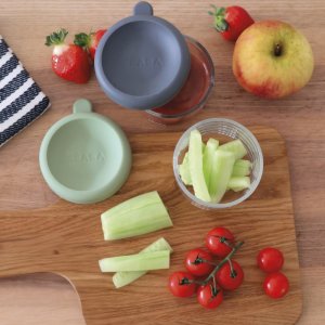 Coffret de 2 portions verre 150ml conservation repas bébé mineral/vert sauge Beaba