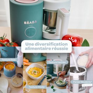Robot babycook neo eucalyptus + bavoir à manches évolutif et 2 en 1 - sage green + coffret repas verre eucalyptus Beaba