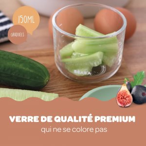 Robot babycook express -vert sauge + bavoir à manches évolutif et 2 en 1 - sage green + portion verre vert sauge 150ml Beaba