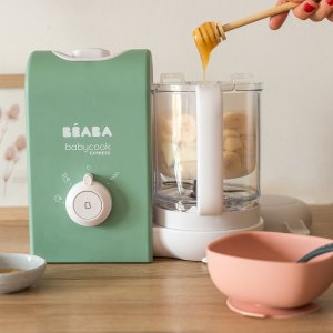 Robot babycook express -vert sauge + bavoir à manches évolutif et 2 en 1 - sage green + portion verre vert sauge 150ml Beaba