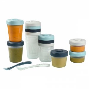 Lot de 12 pots de conservations + cuillères 1er âge storm Beaba