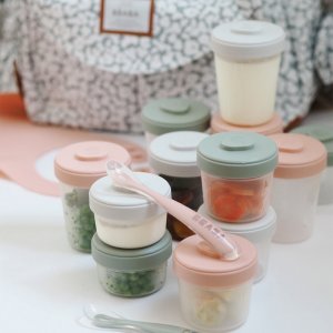 Lot de 12 pots de conservations + cuillères 1er âge eucalyptus Beaba