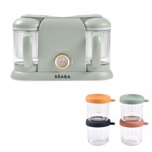 Pack robot cuiseur bébé babycook duo vert de gris + 4 portions verre 250 ml Beaba