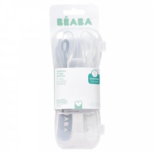 Lot de 2 cuillères bébé 1er âge silicone avec boîte galet et bleu nuage Beaba