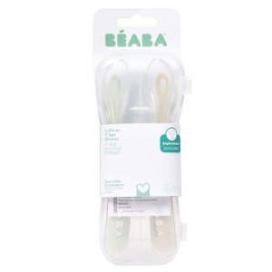 Lot de 2 cuillères bébé 1er âge silicone avec boîte argile Beaba